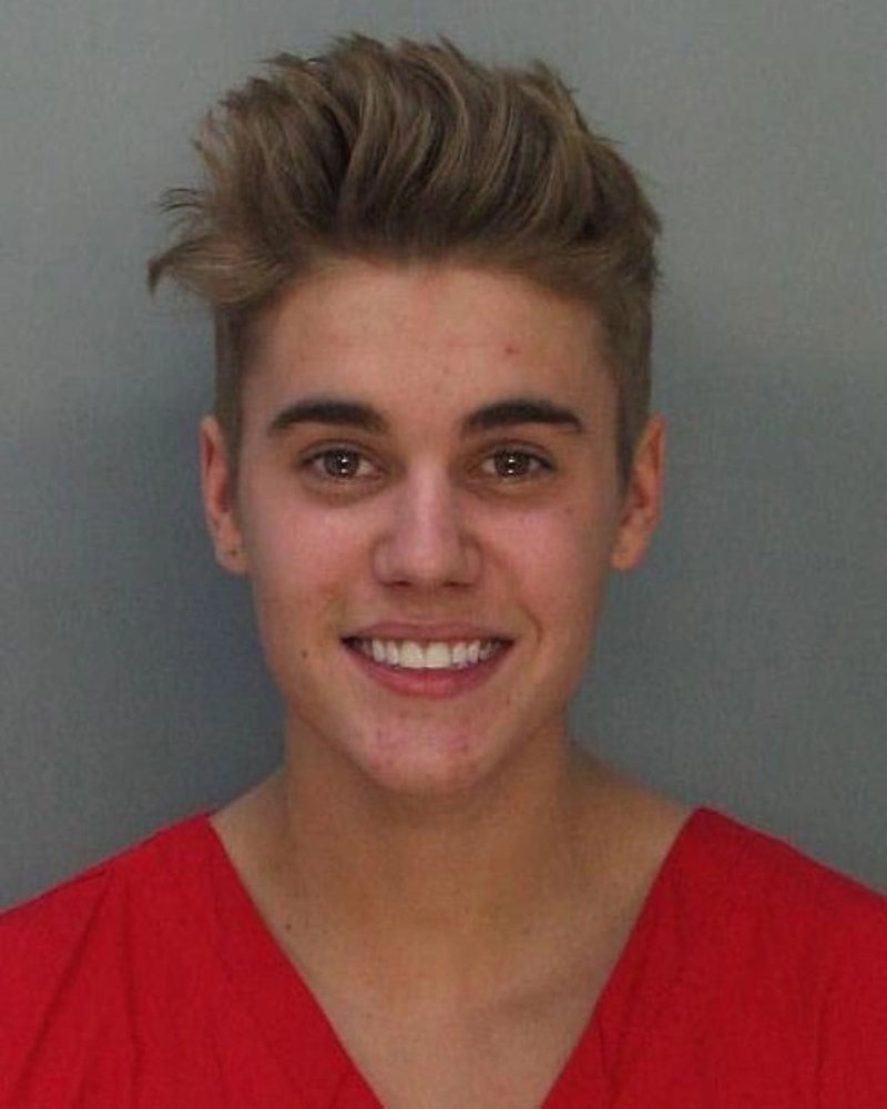 Justin Bieber mugshot after his arrest