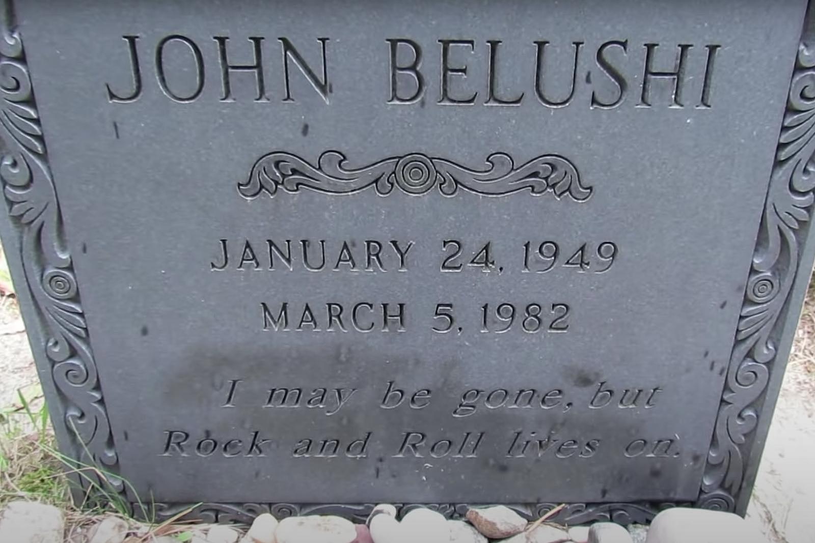 John Belushi's Grave with "I may be gone but rock and roll lives on" quote