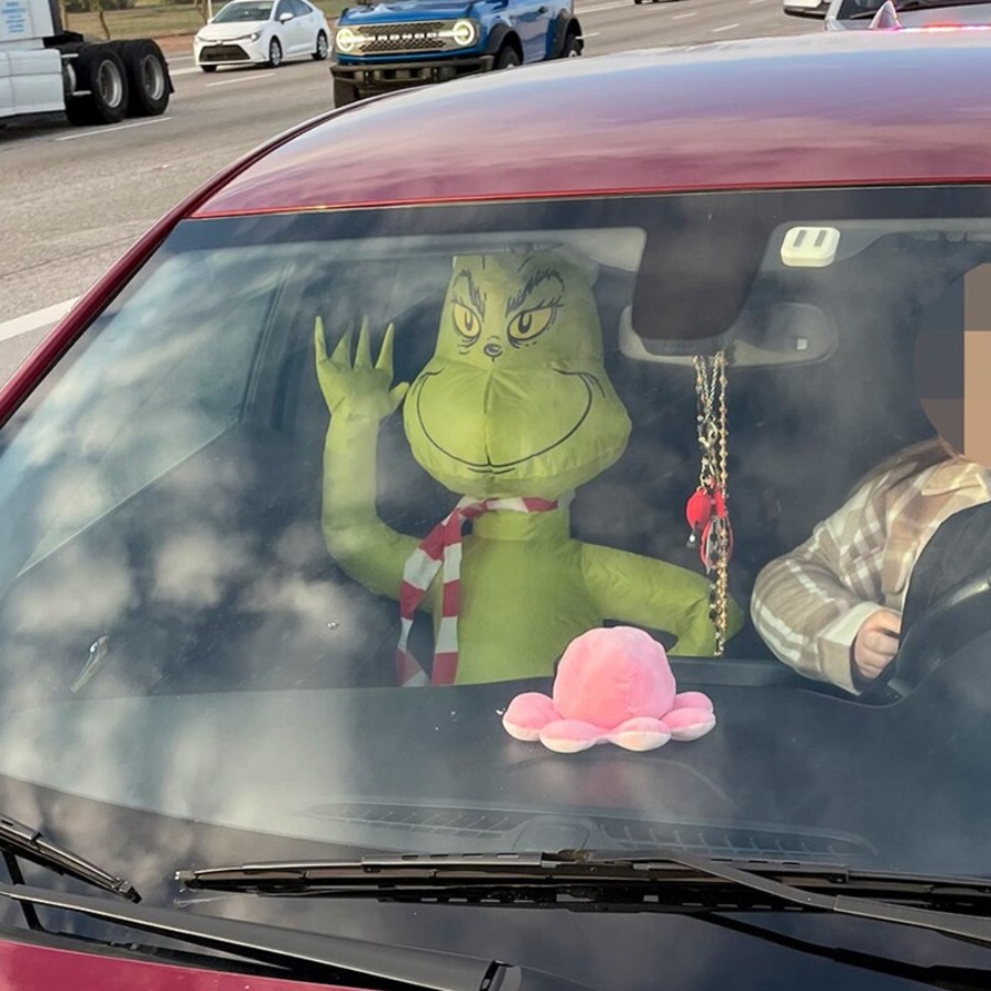 Woman Uses Inflatable Grinch To Travel In Carpool Lane