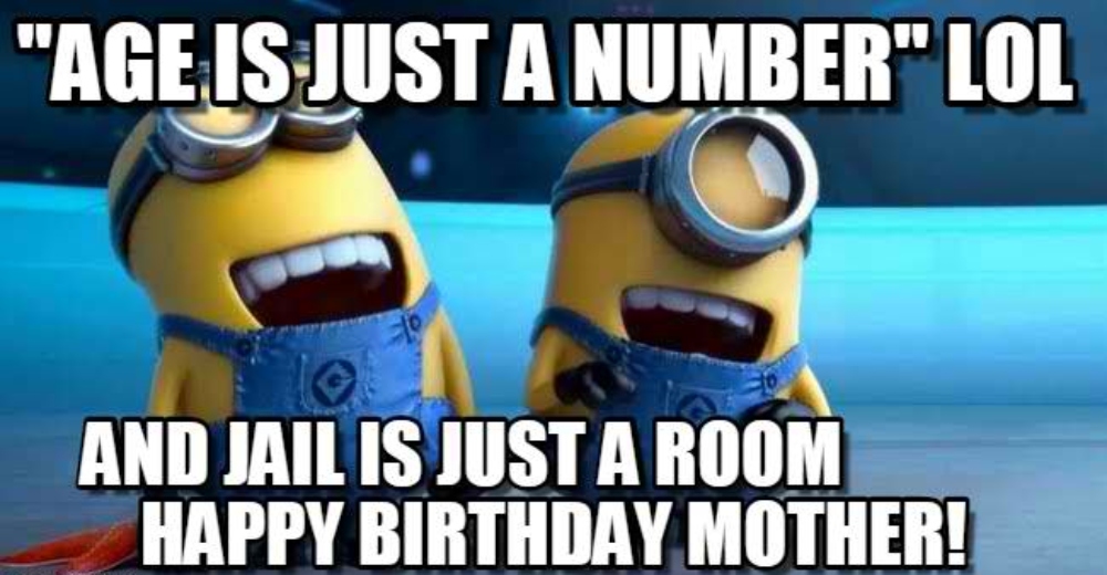 Happy Birthday Mother funny meme on the background of Minions laughing