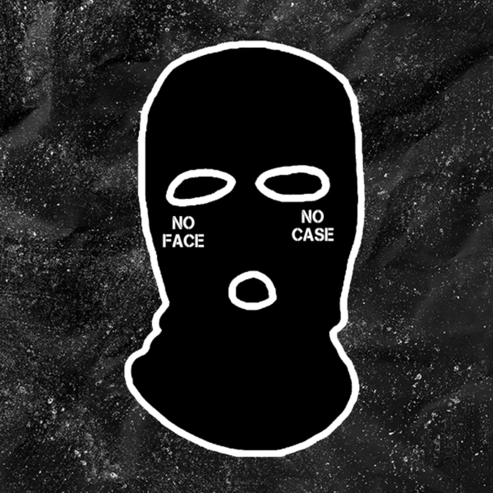 "No Face No Case" written on a black mask