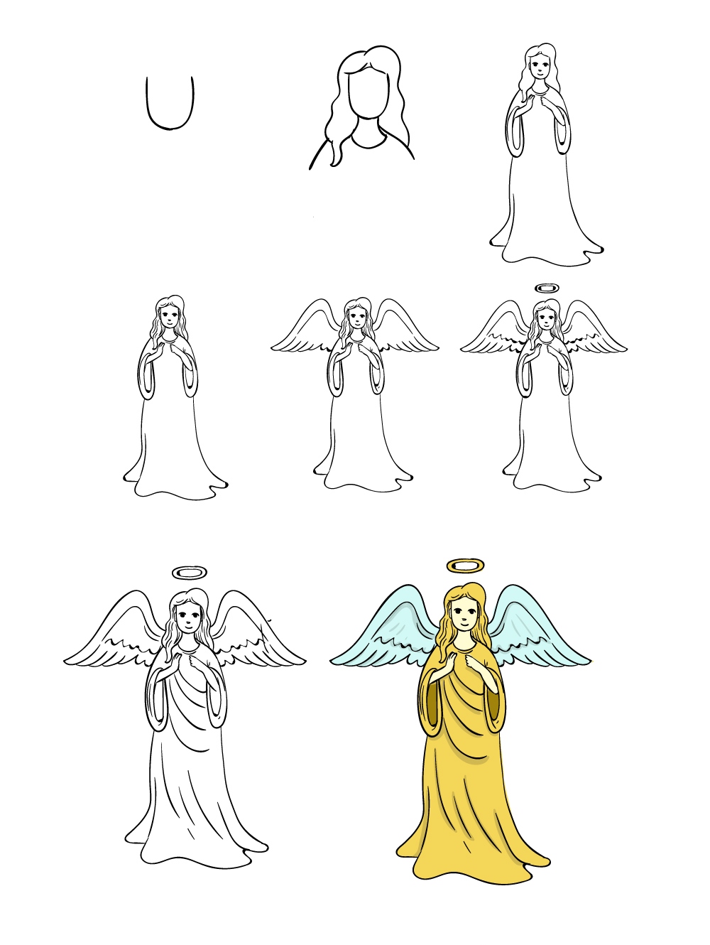 Drawing of an angel in 8 easy steps