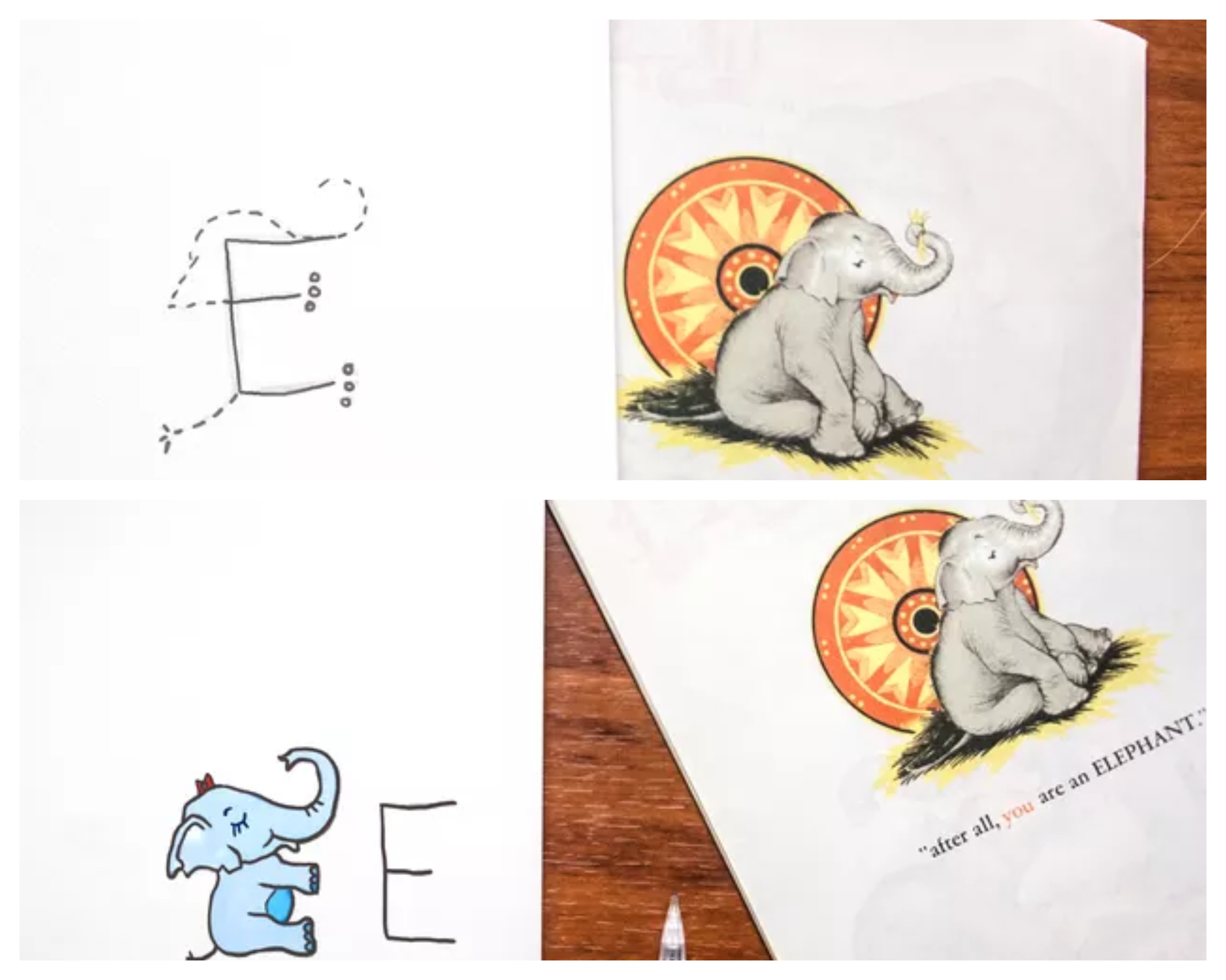 Letter E converted into an elephant drawing