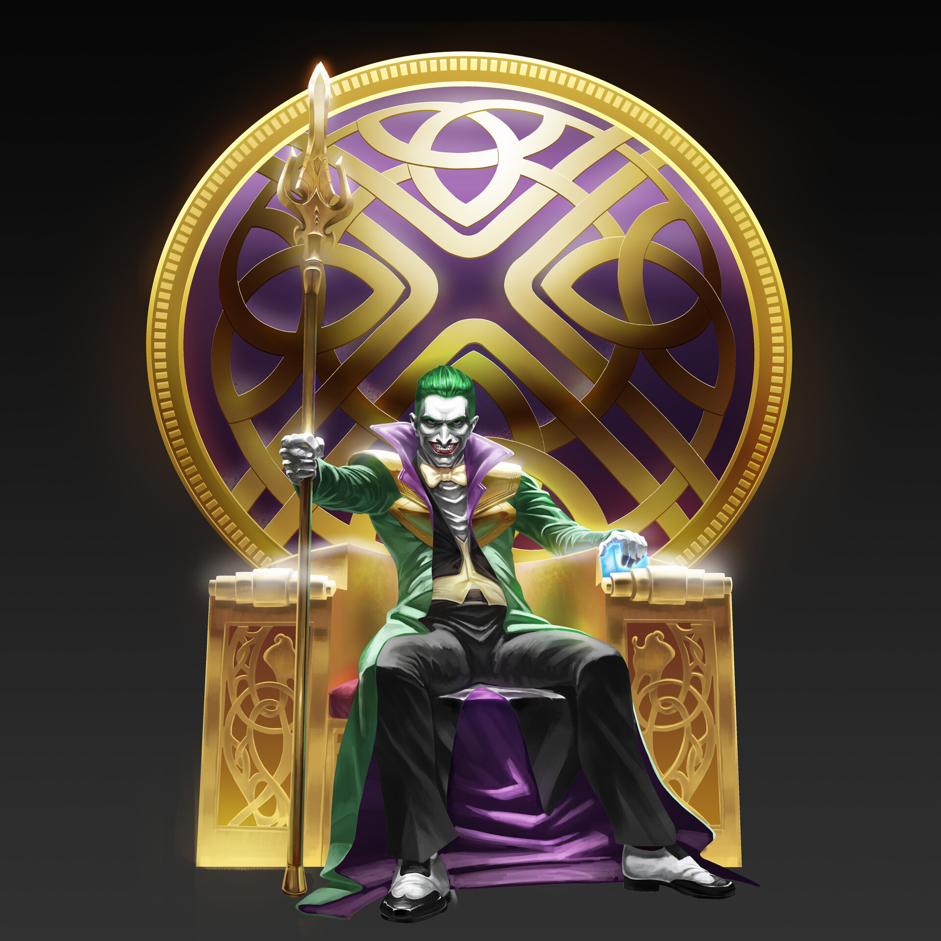 Joker and Loki character sitting on his throne