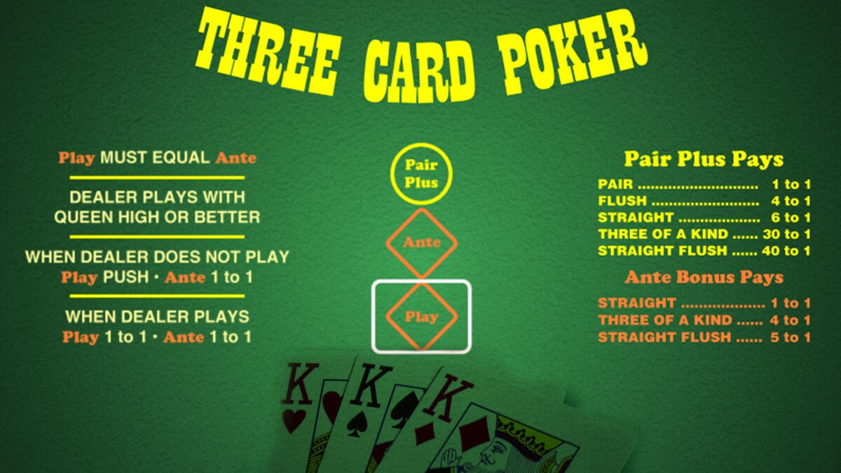 Green background poster of three card poker online casino game
