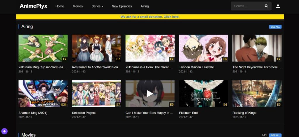 AnimePlyx website main page screenshot