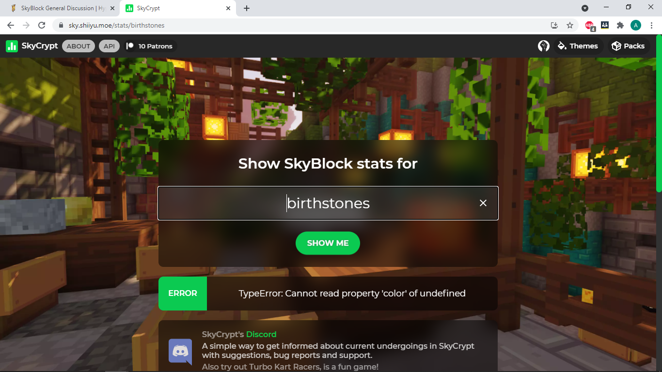 Search bar of Skycrypt website