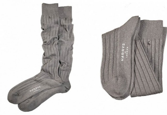 A pair of gray-colored socks from "Harry's of London"