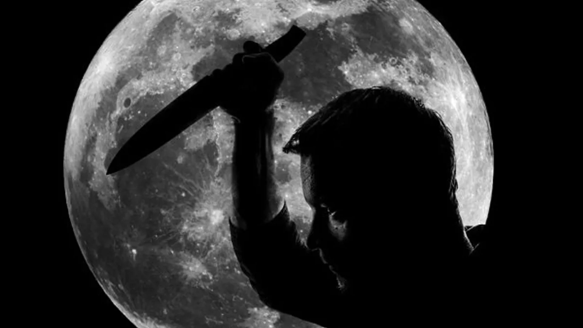 Person With A Knife In Front Of The Moon