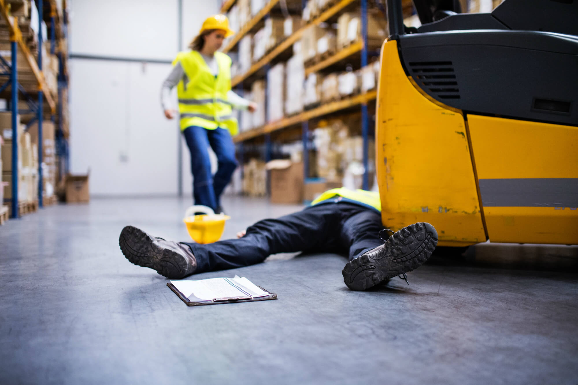 Forklift Truckload Falls By Accident On An Electrician