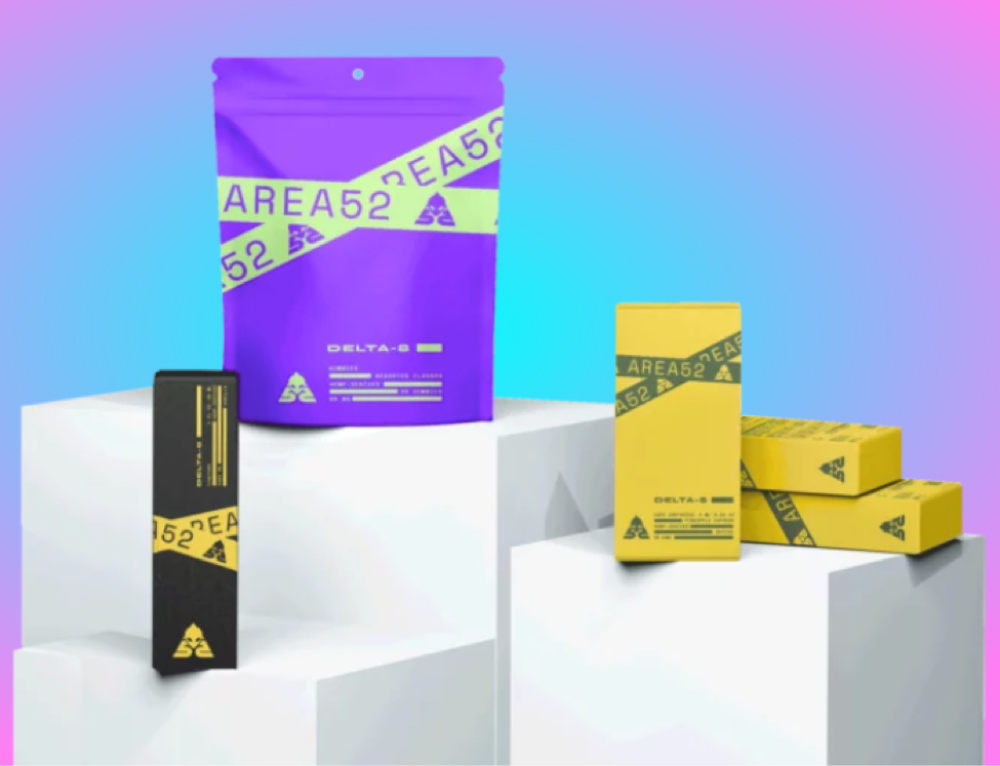 Different Area 52 products placed on white cubes