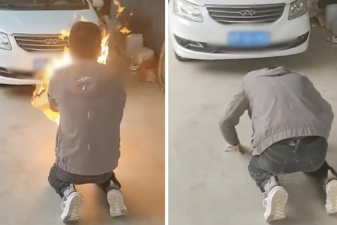Chinese Man Kowtowing In Thanks To Vehicle In Farewell Ritual Goes Viral