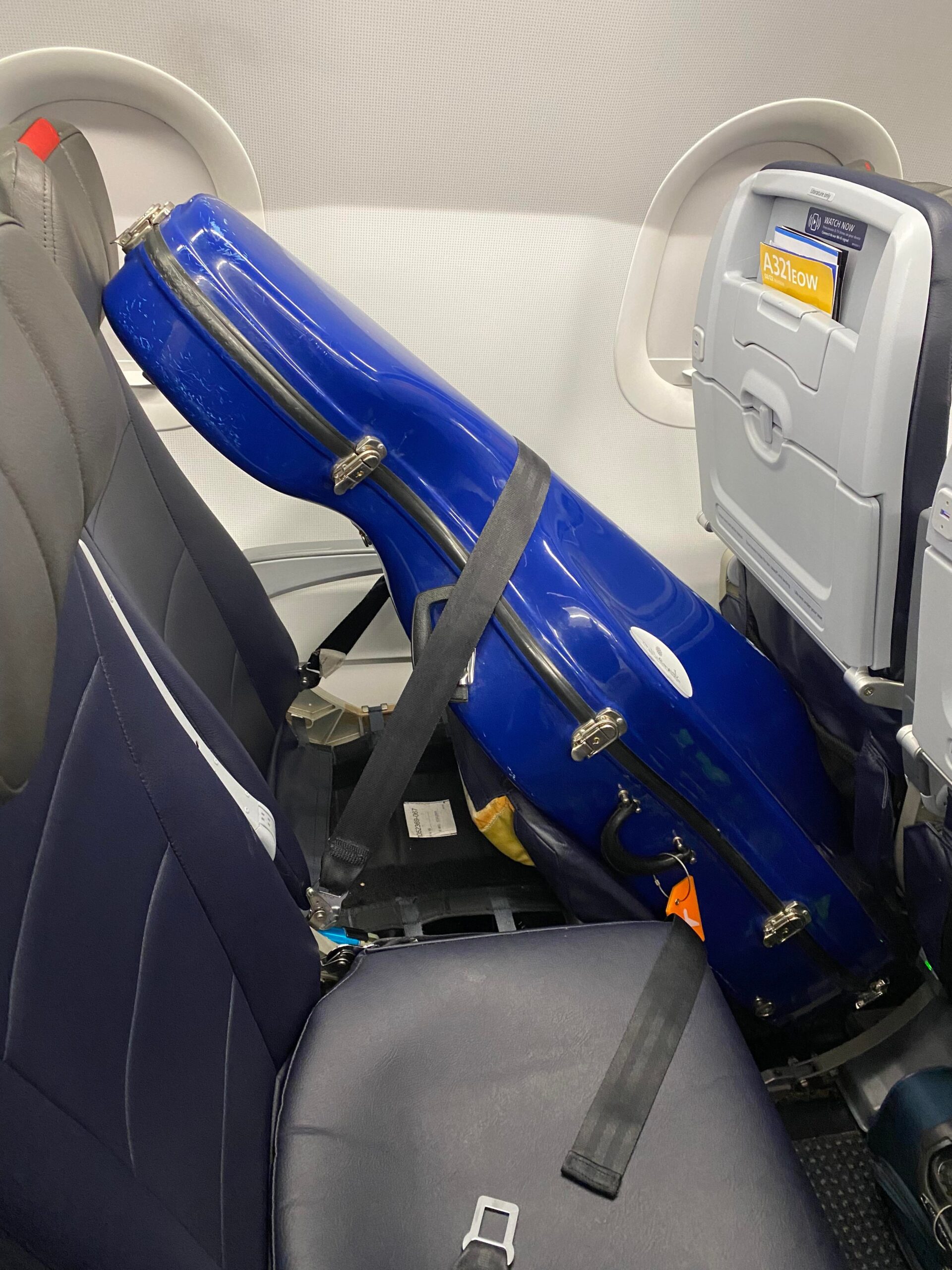 Cello on an airplane seat