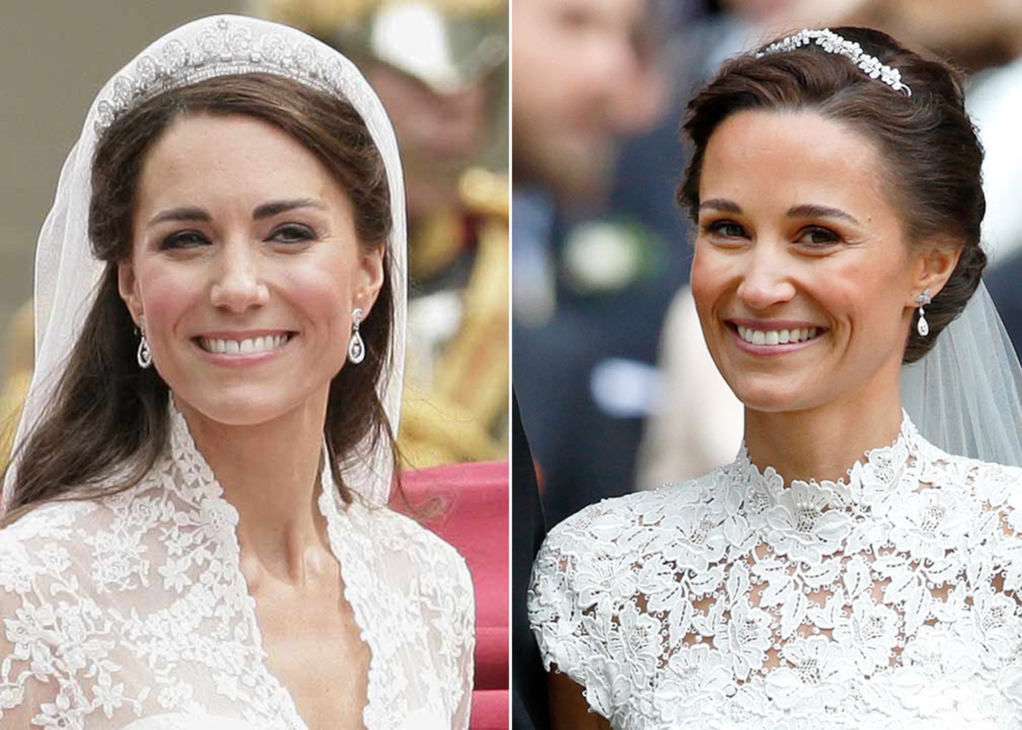 Kate Middleton with her hair down and on the right is an updo hairstyle