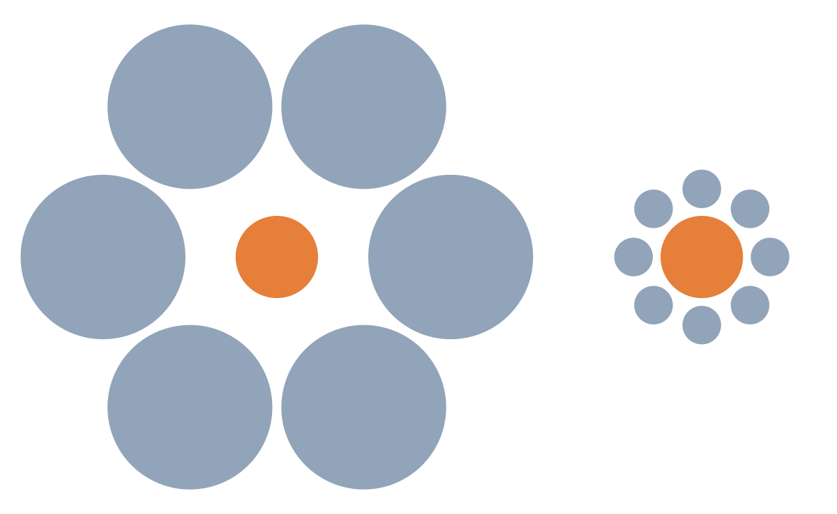 Blue and orange circles showing Ebbinghaus Illusion