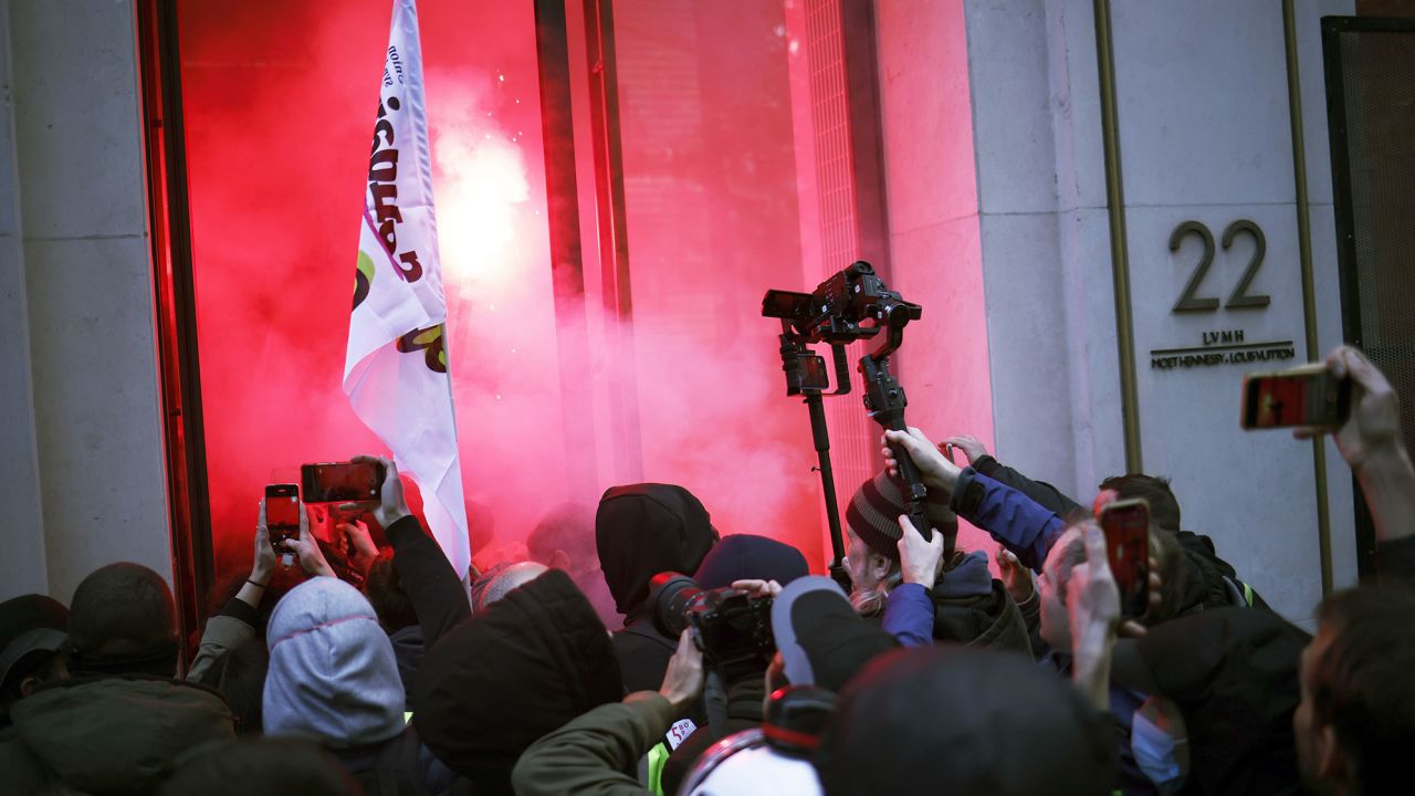 French Protesters Storm Luxury Giant LVMH Headquarters In Paris