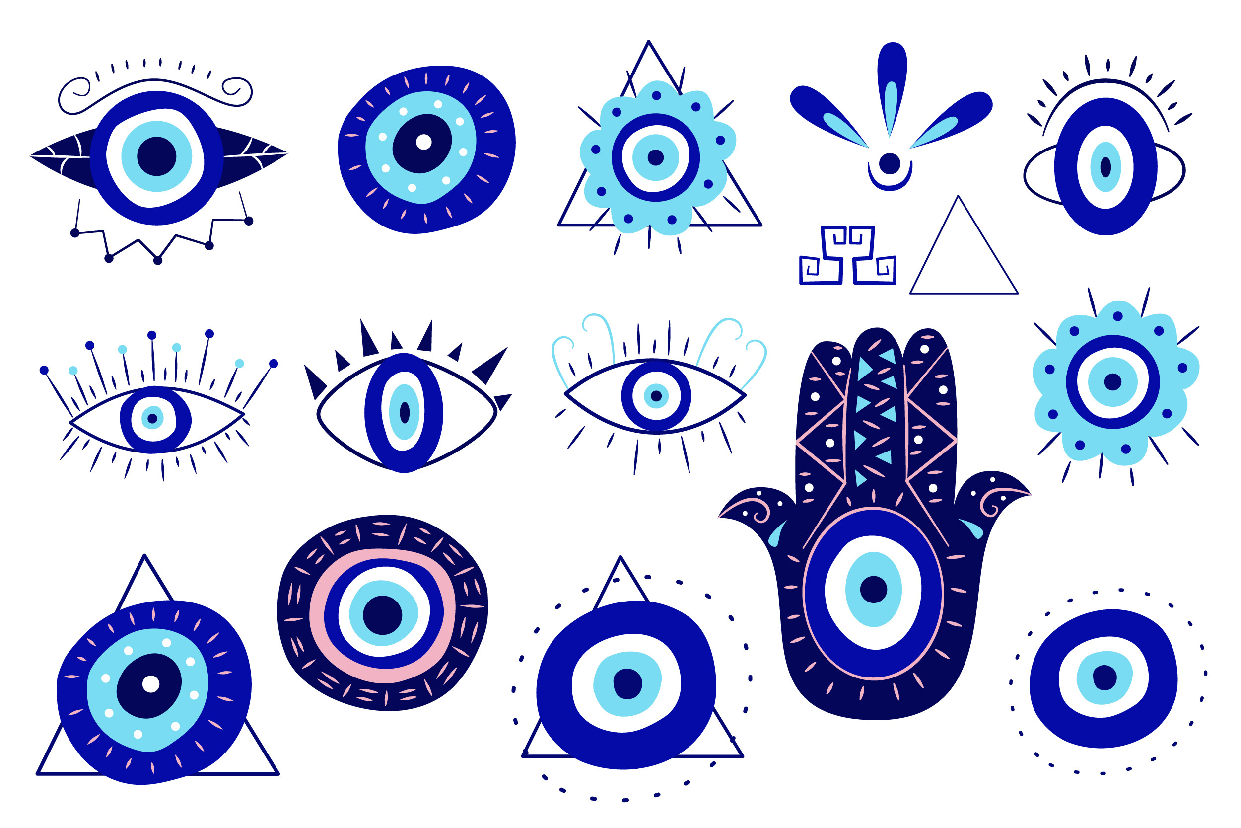 Different digital artistic illustrations of evil blue eye