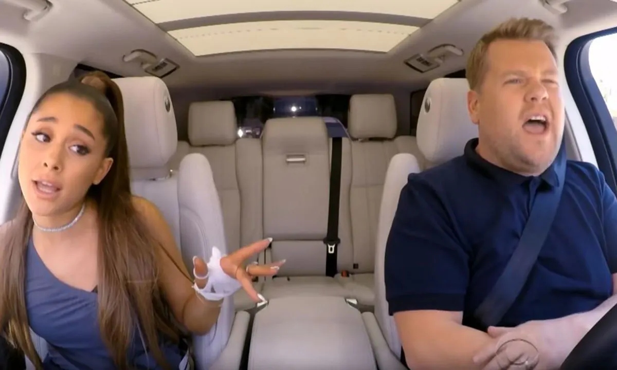 James Cordon with Ariana Grande during Carpool Karaoke