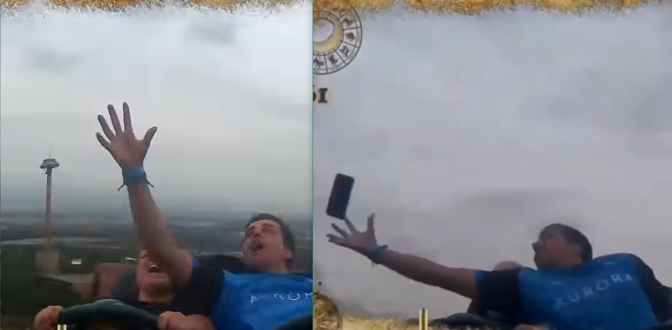 Man Amazingly Catches Phone When Someone Else On The Rollercoaster Drops It