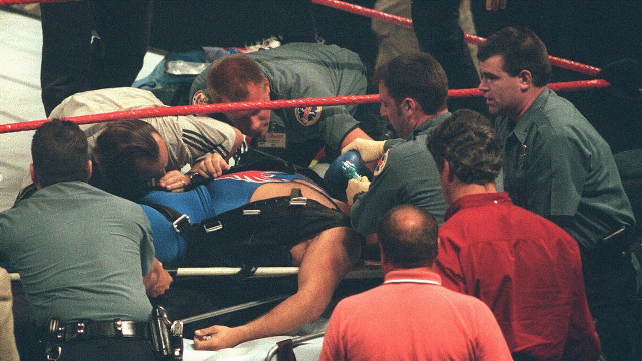 Many people including policemen were assisting Owen Heart in the ring after he fell