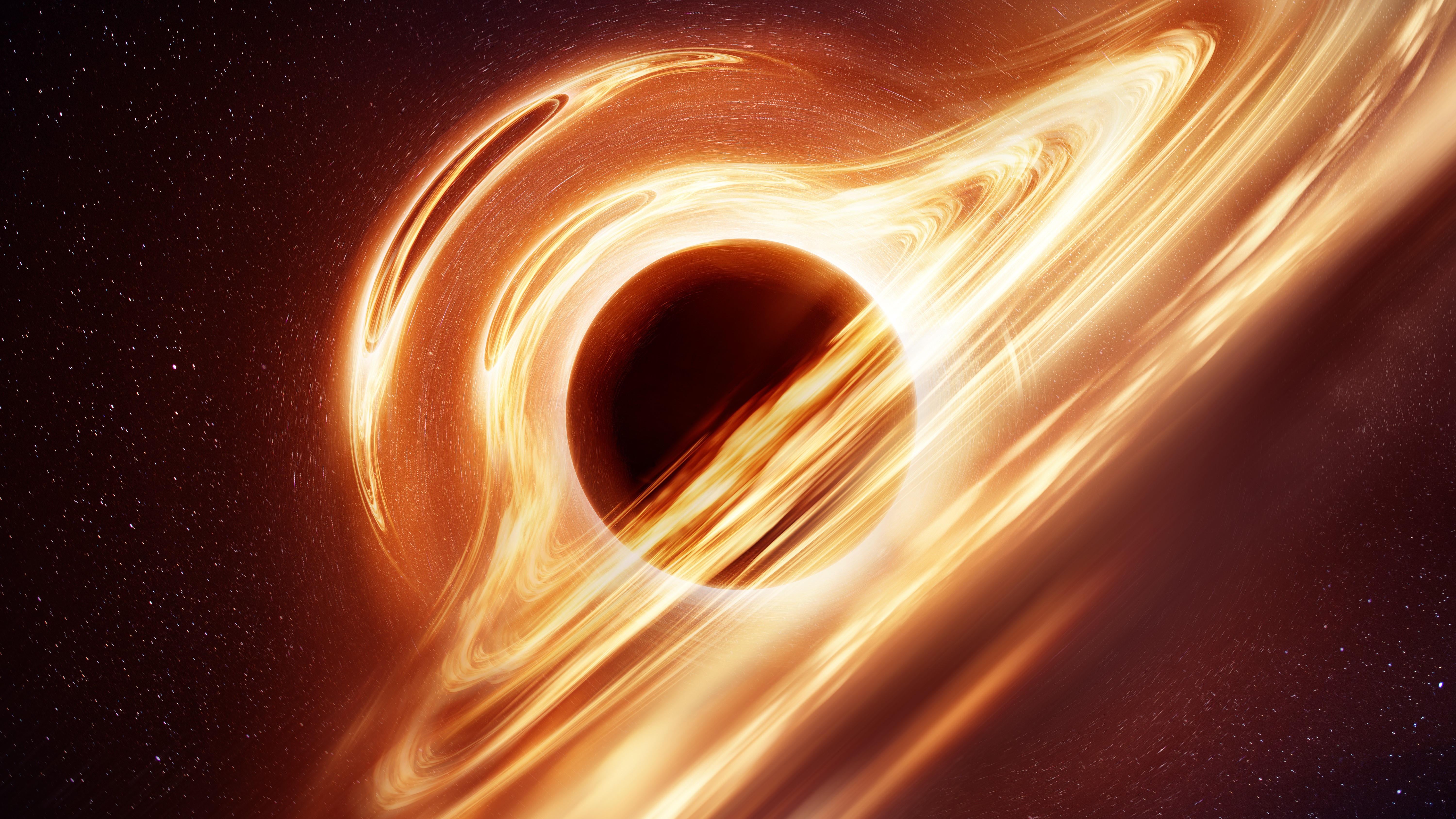 Orange yellow energy surrounding a black hole
