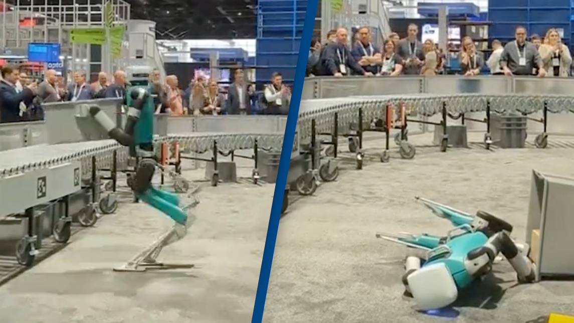 Warehouse Robot Collapses After Pulling 20-Hour Shift