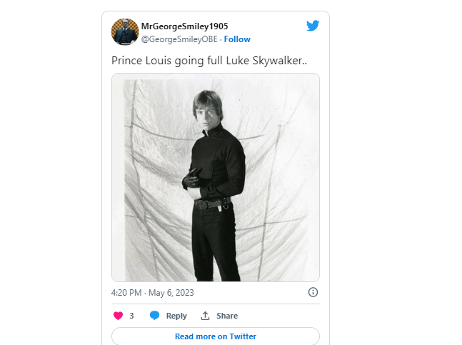 Screenshot of meme about Prince Louis outfit