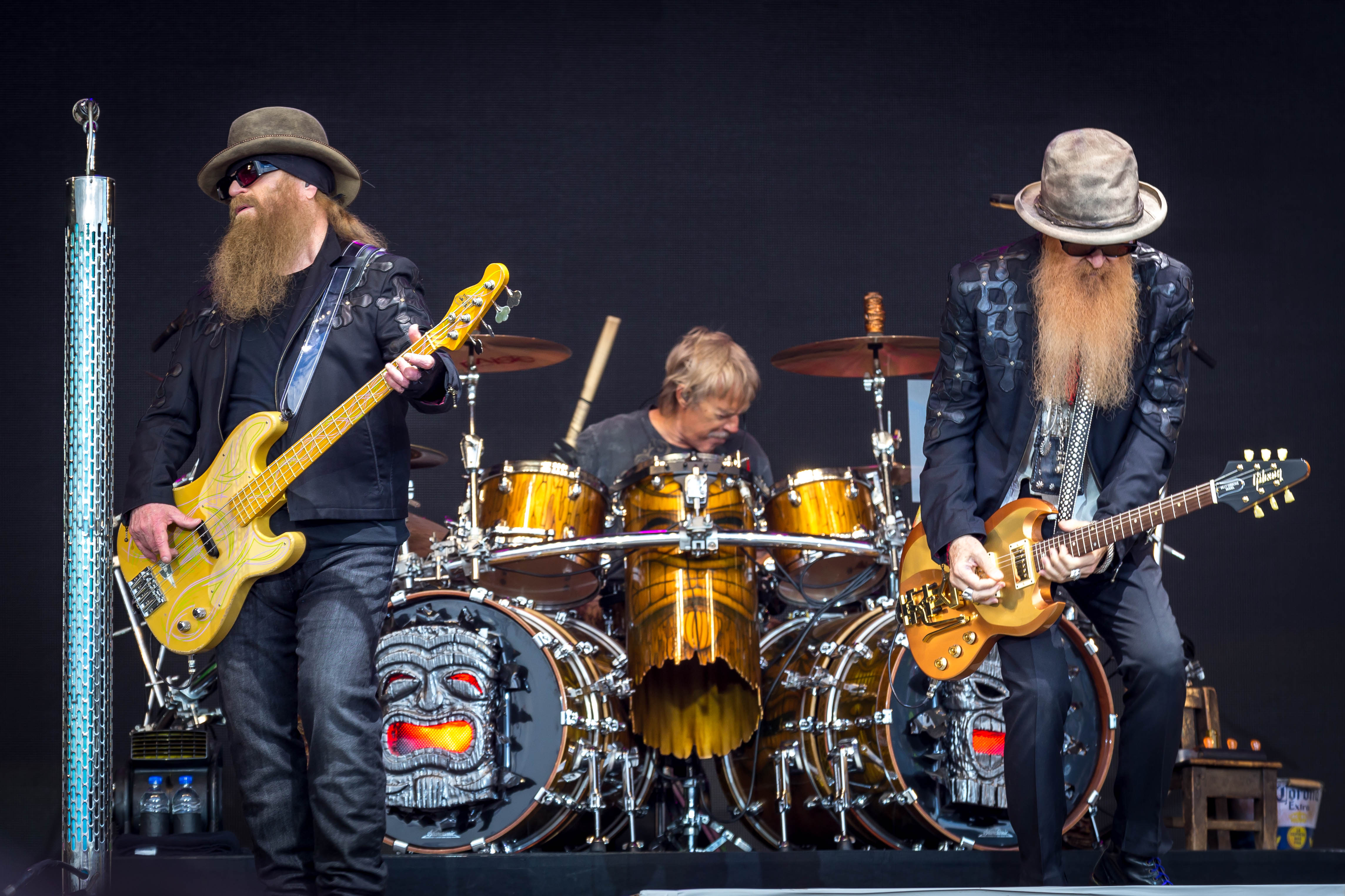 ZZ Top performing during a concert