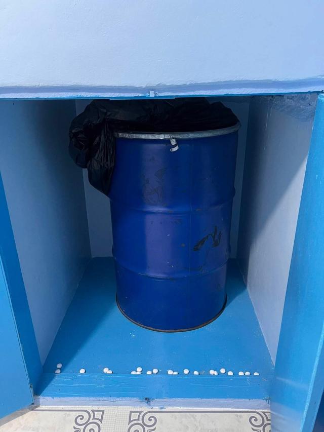 Blue Plastic Water Drum Where Filipina Girlfriend Was Allegedly Kept