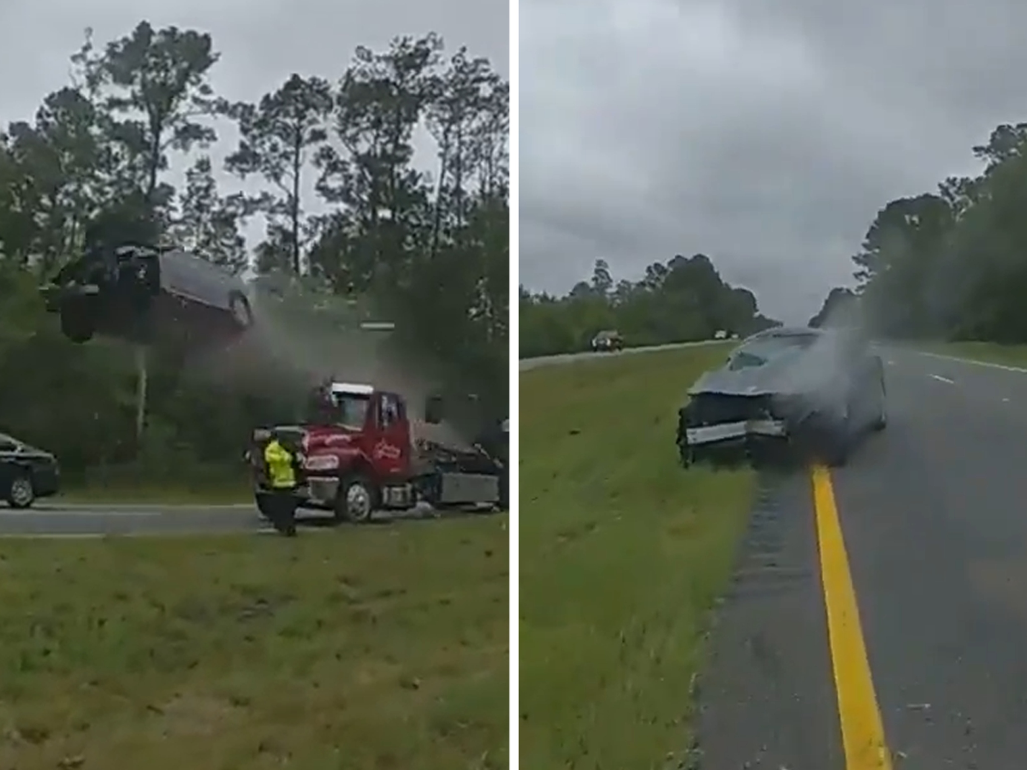 Car Flies Off Tow Truck Ramp And Rockets 36m Down Highway In Georgia