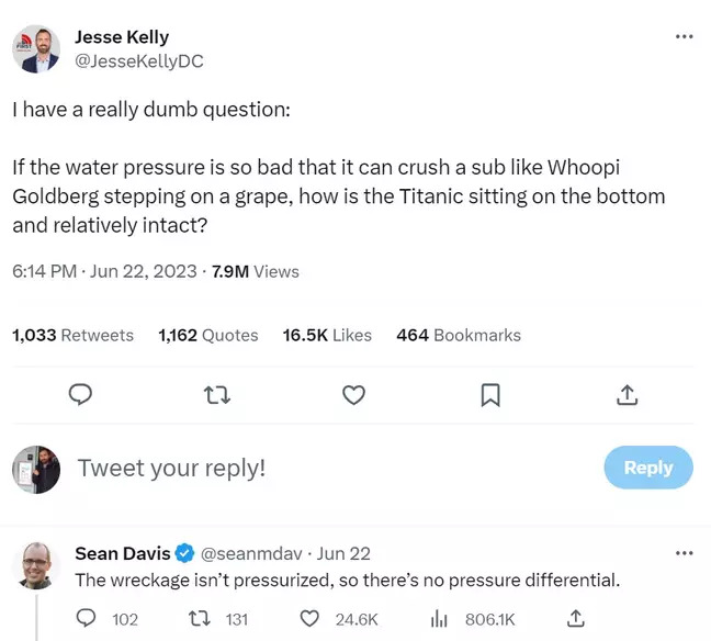 Twitter conversation of Jesse Kelly and Sean Davis about implosion.