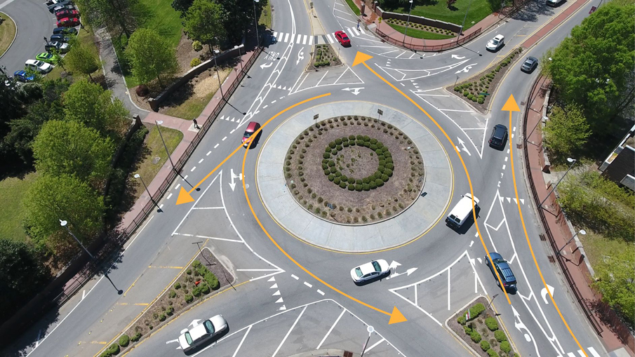 Cars moving through the roundabout