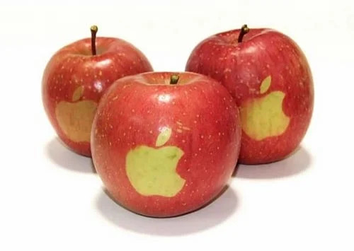 Three Apples with the Apple Logo Carved In It