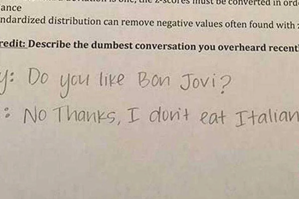 A picture of a test paper with an extra credit question's answer and teacher remarks