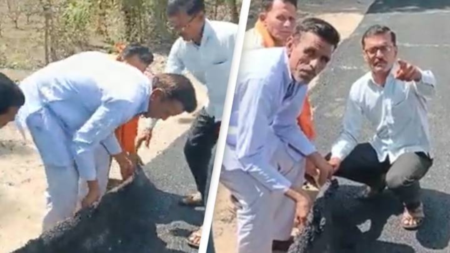 Indian Villagers Lift Newly Made Road With Bare Hands And Accuse Contractor Of Scam