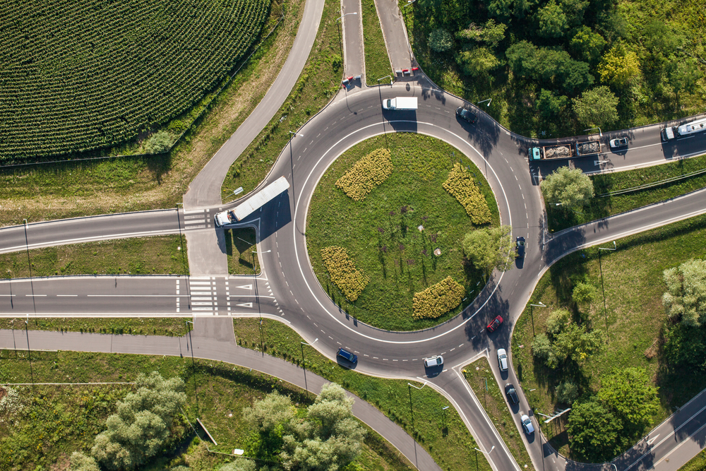 Cars driving through the roundabout