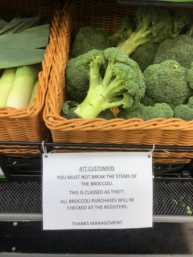 ATT's warning to shopper's breaking broccoli stems