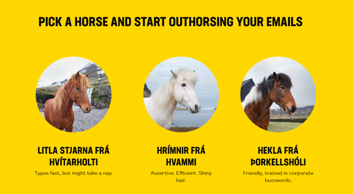 Three Icelandic horses that will help you outhorse your email while you're on vacation.