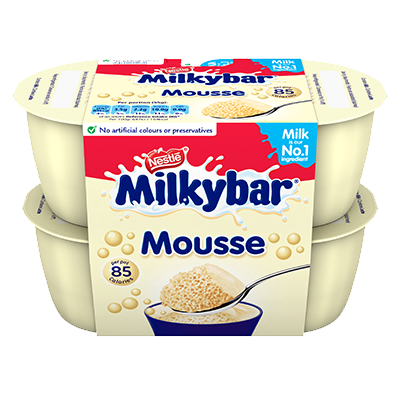 Milky bar mousse in two packaging