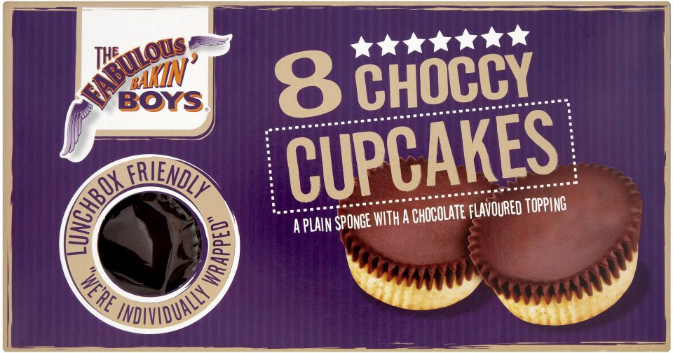 Chocolate cupcakes in a purple packaging