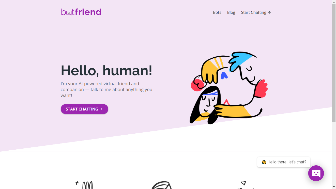 The home page of the Botfriend app
