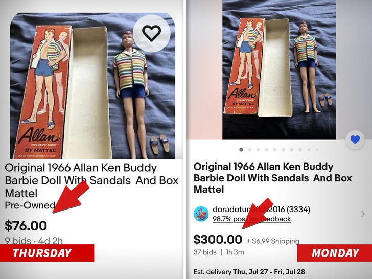 Before and After Price of Allan Doll on Ebay.