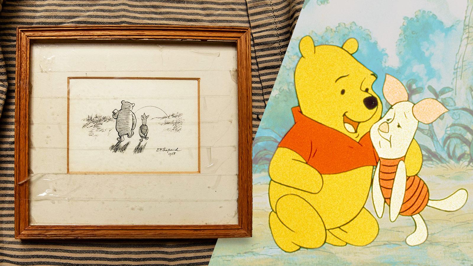 Forgotten Winnie-the-Pooh sketch in a frame, A scene from Winnie the Pooh series