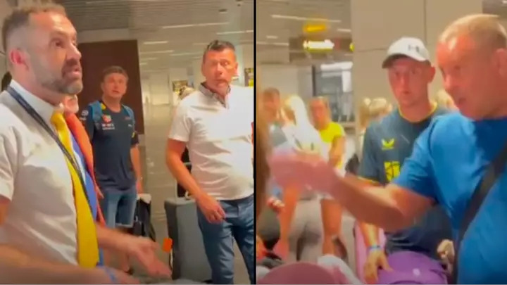 Passengers arguing with Ryanair workers in Spain