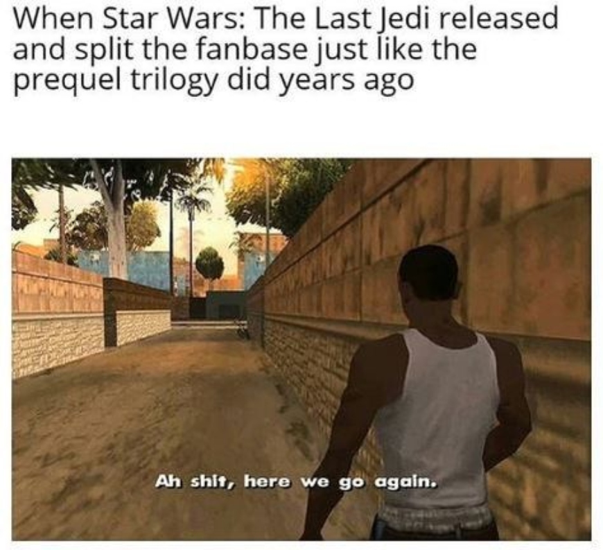 "When Star Wars: Last Jedi released and split the fanbase" meme