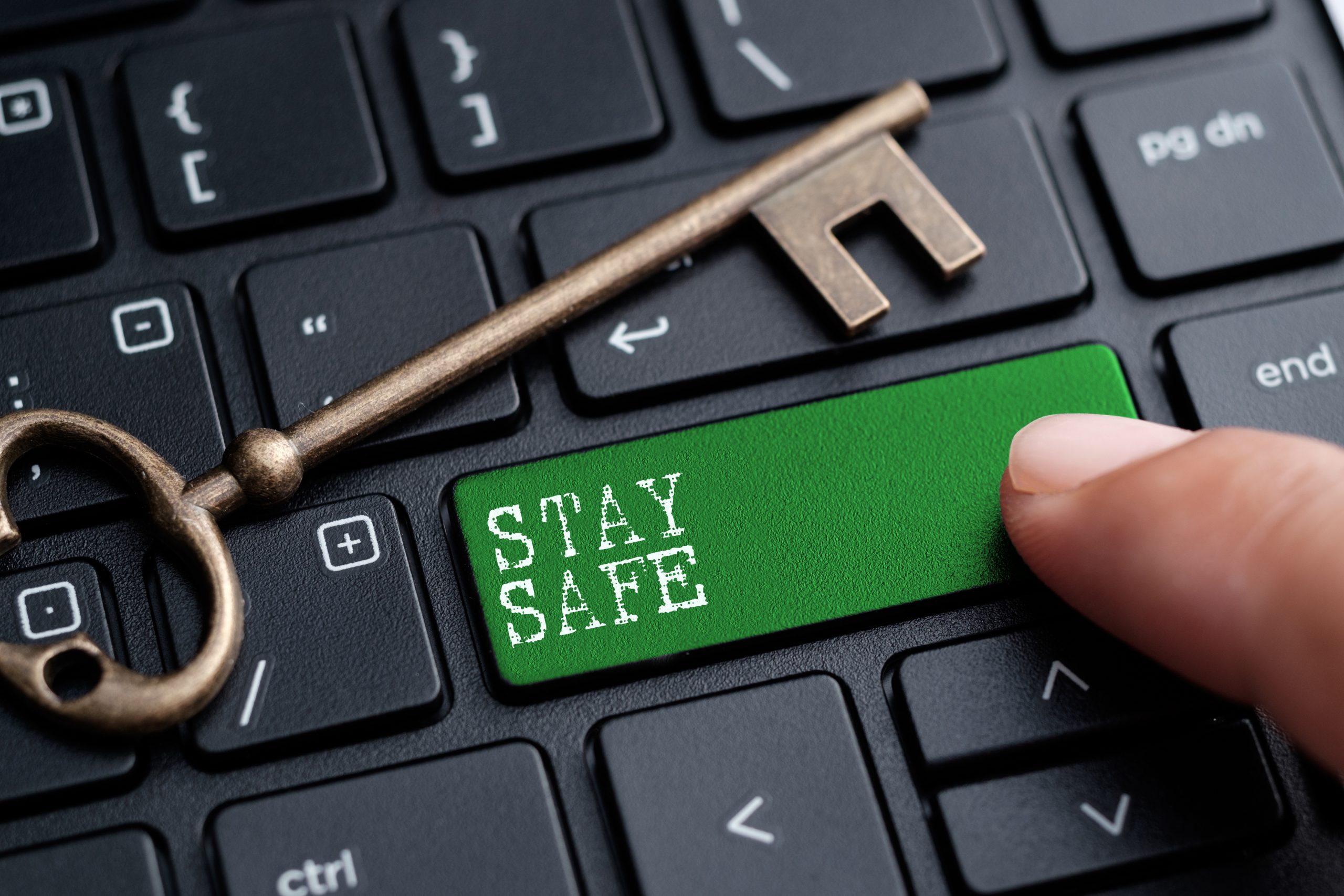 A keyboard with 'Stay Safe' on it