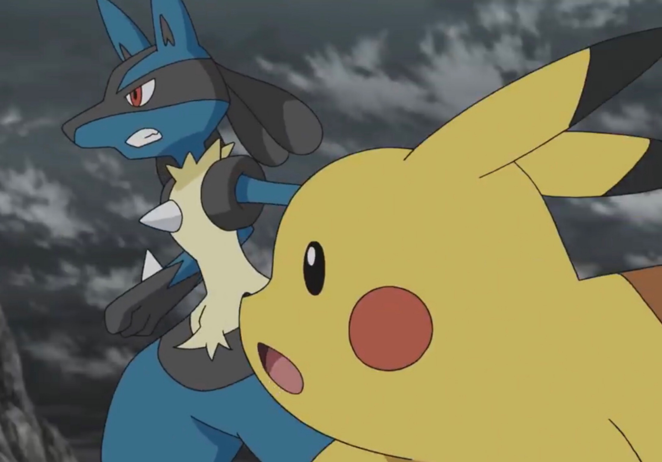Pikachu And Lucario teaming up during a battle