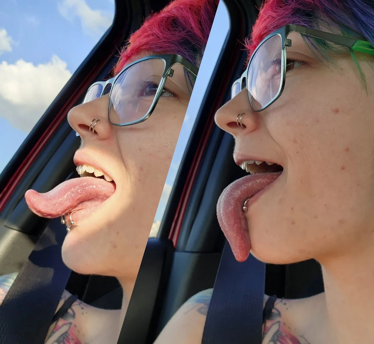 Vii Duquette showing her split tongue