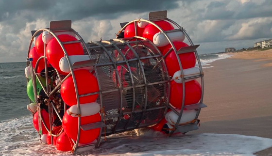 Human-powered hamster wheel in the shore.