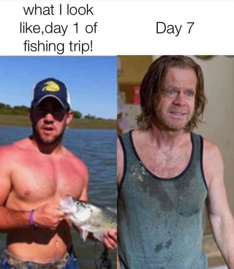 Day 1 and day 7 of fishing meme